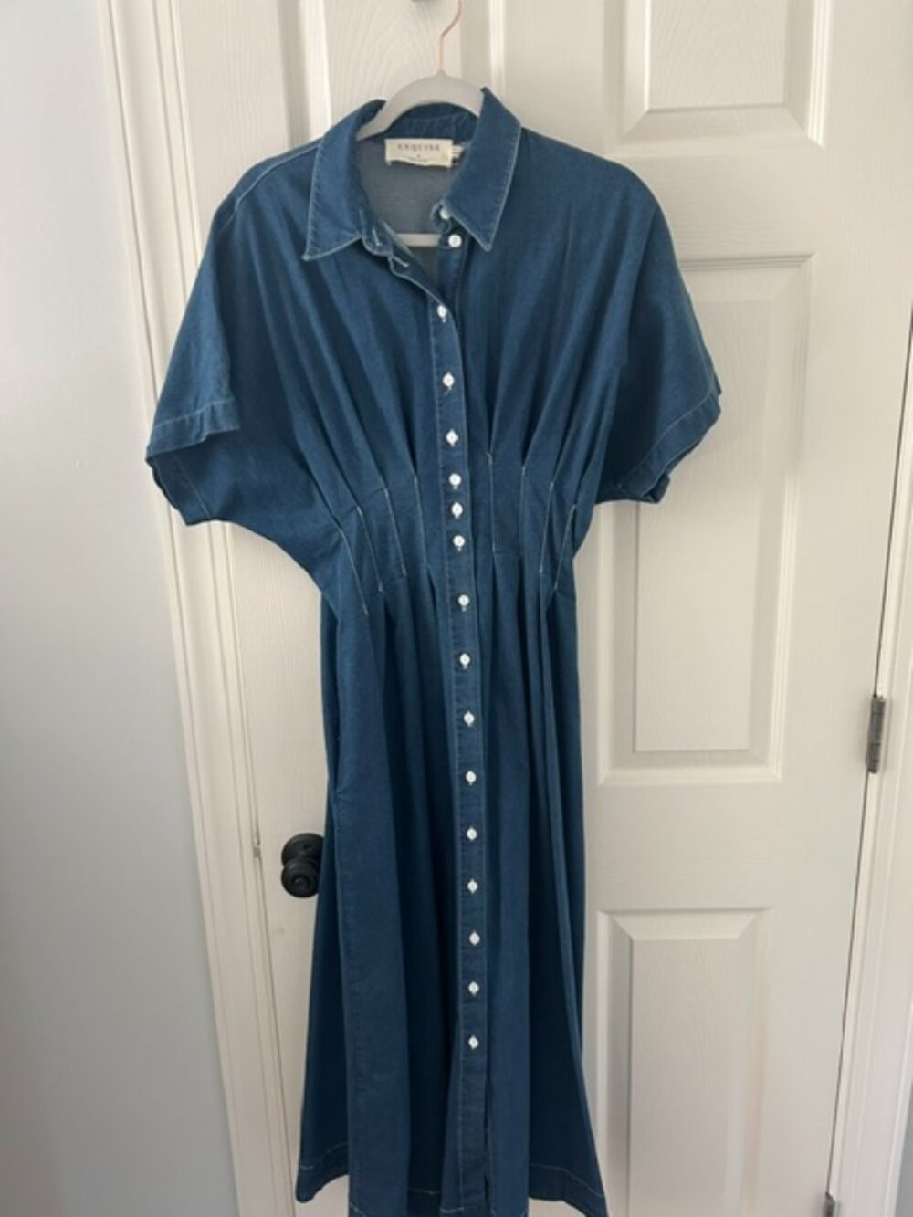 Exquise Denim Pleated Button Front Midi Shirt Dress Size M